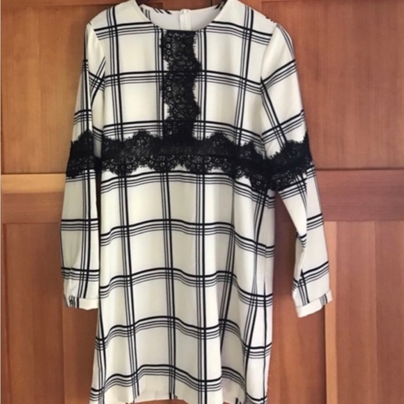 Nordstrom WAYF Shift Dress Cream Black Window Pane Lace Old Money Lux Ae… - Picture 2 of 4